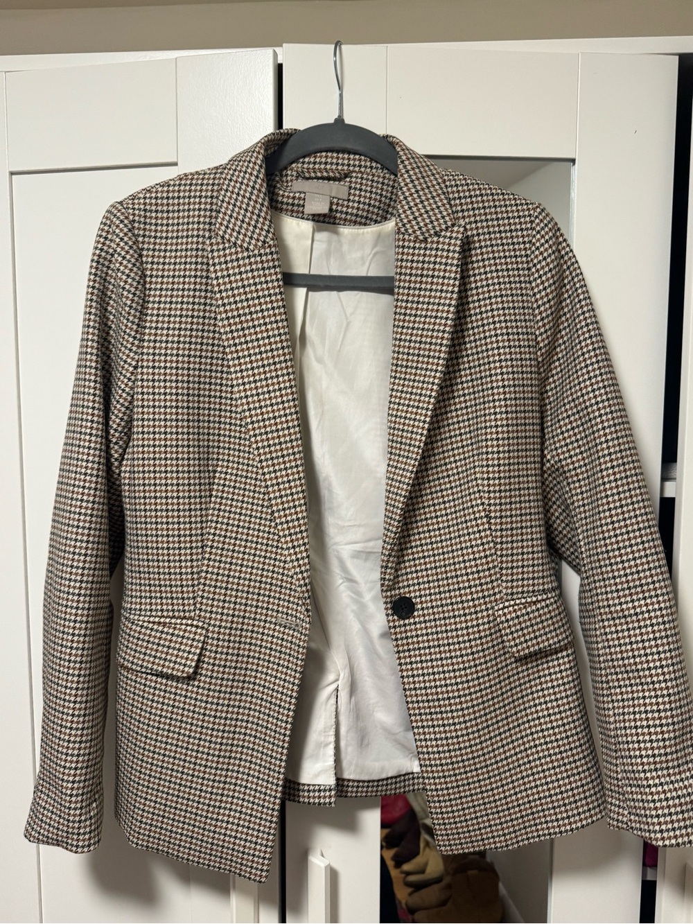 H&M Women's Houndstooth Single-Button Blazer - Brown Black White